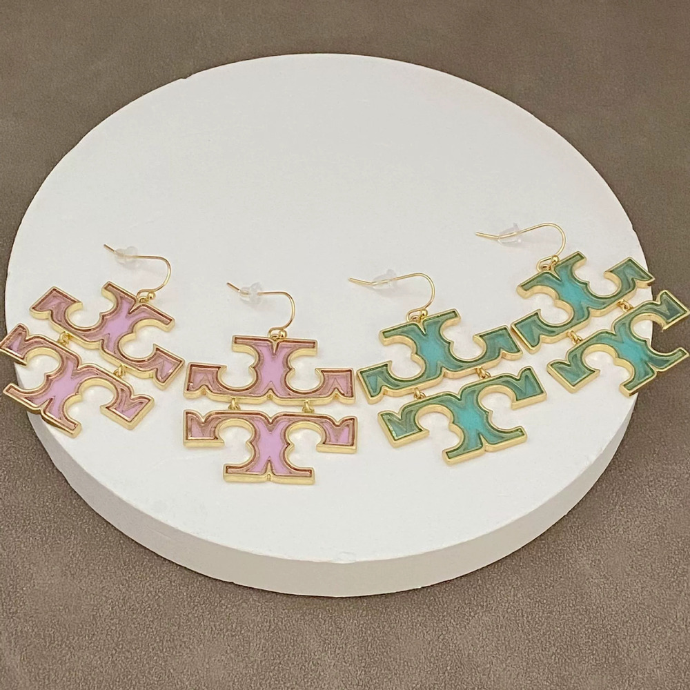 Tory Burch Gold Plated Copper Enamel Alphabet Earhooks
